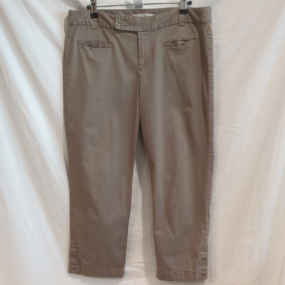 LOFT | Khaki Cropped Pants Contour Waist Button Side Vents | 8